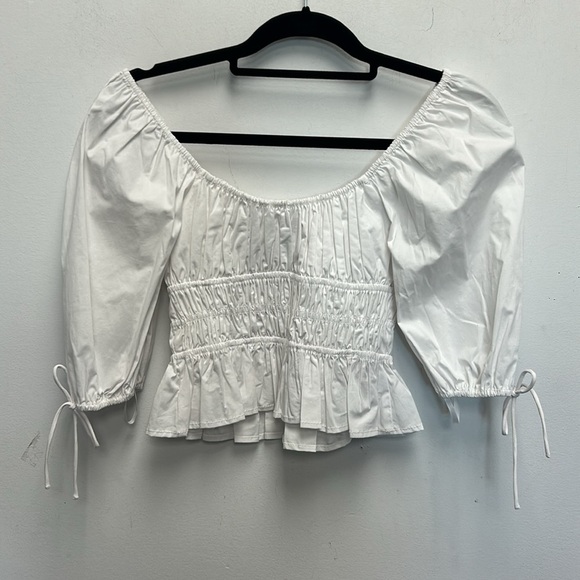 Staud Faye Gathered Puff-Sleeve Top - Picture 6 of 7